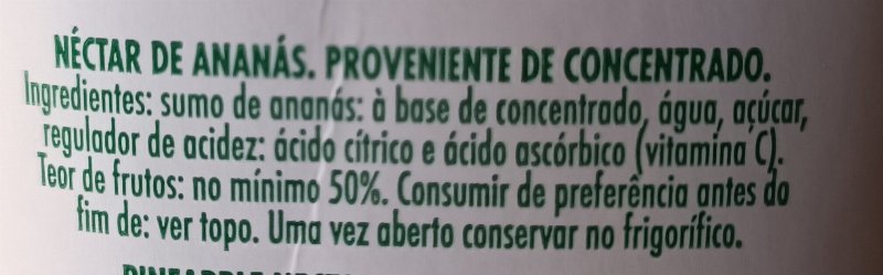 Foto da lista de ingredientes