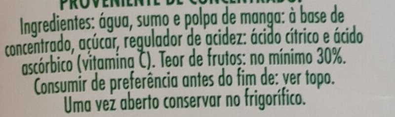 Foto da lista de ingredientes