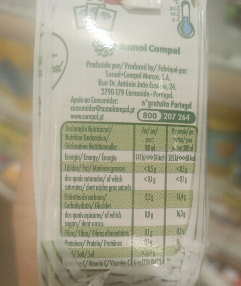 Foto da lista de ingredientes