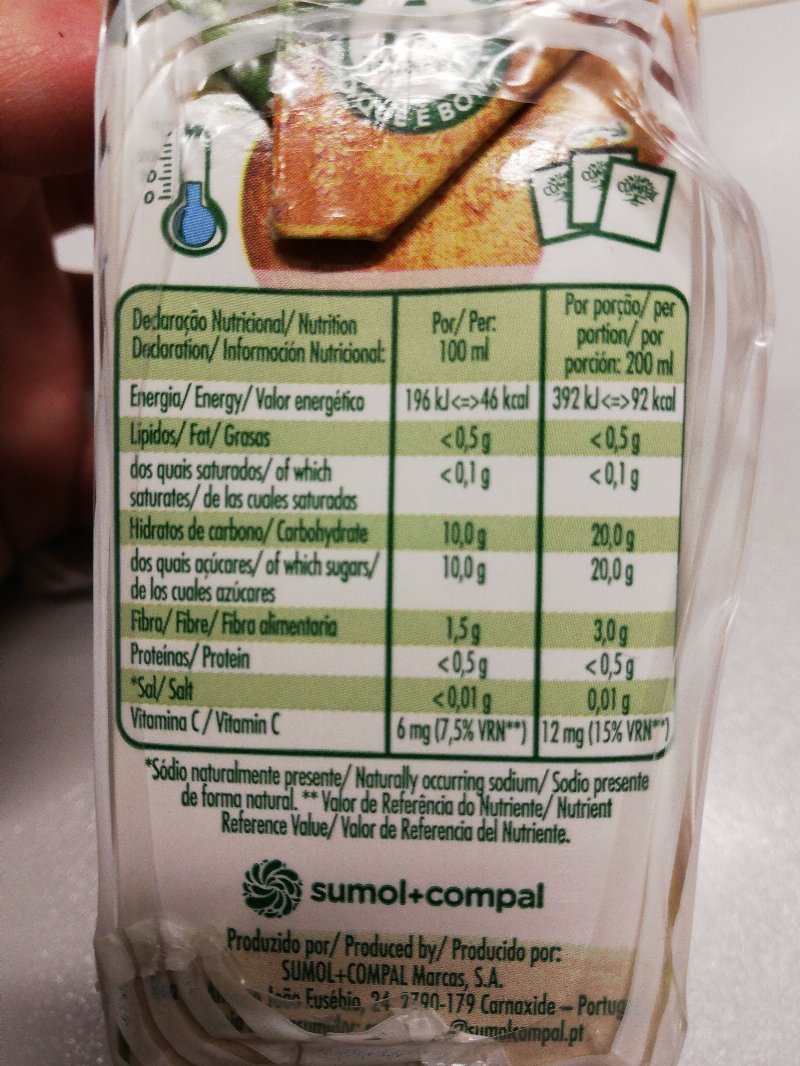 Foto da tabela nutricional