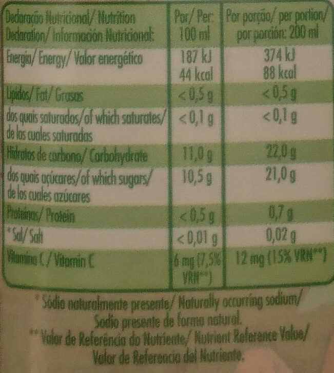 Foto da tabela nutricional
