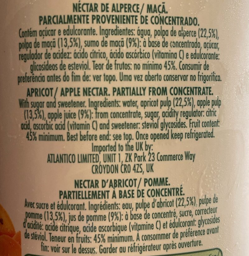 Foto da lista de ingredientes
