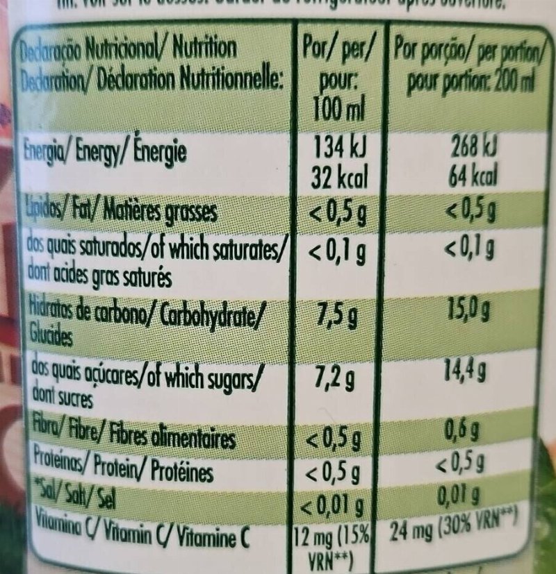 Foto da tabela nutricional