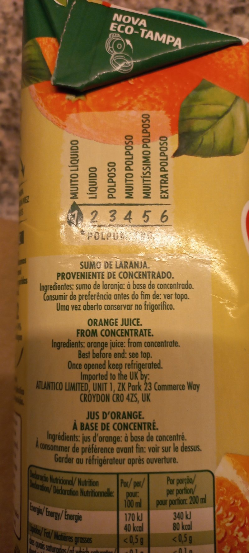 Foto da lista de ingredientes