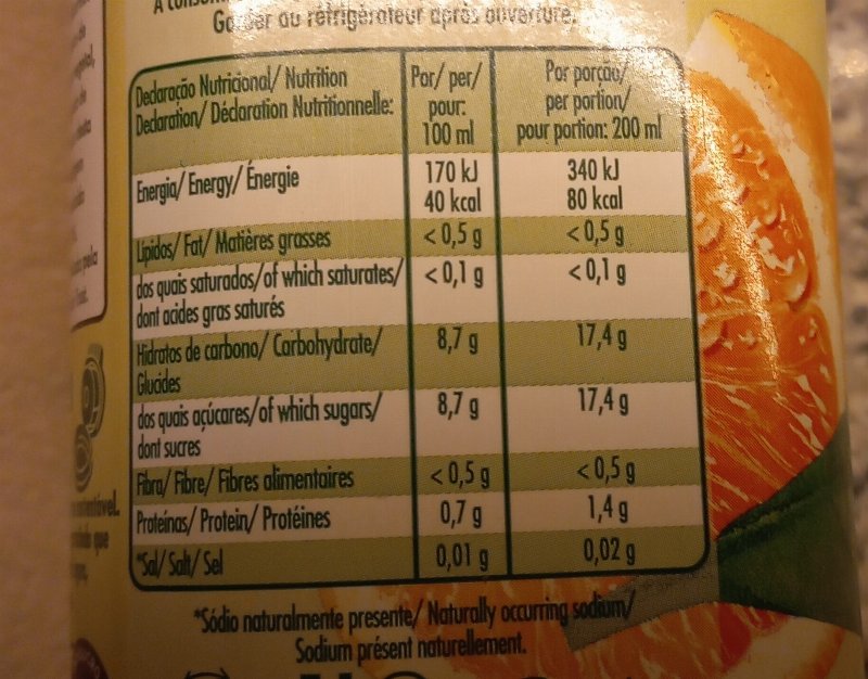 Foto da tabela nutricional