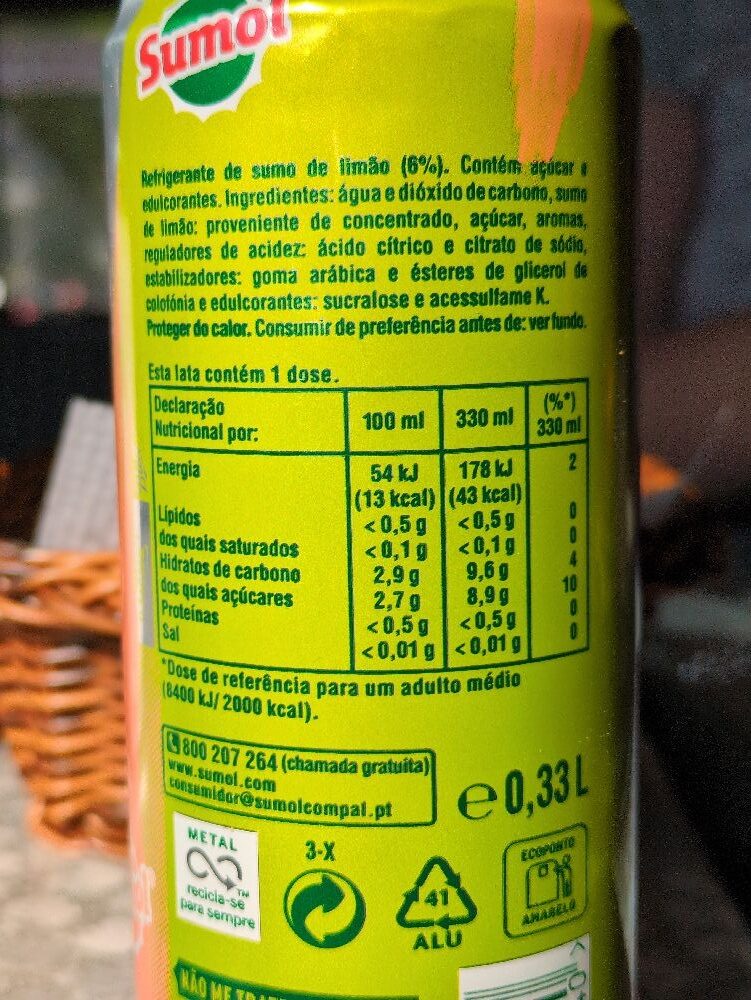 Foto da lista de ingredientes
