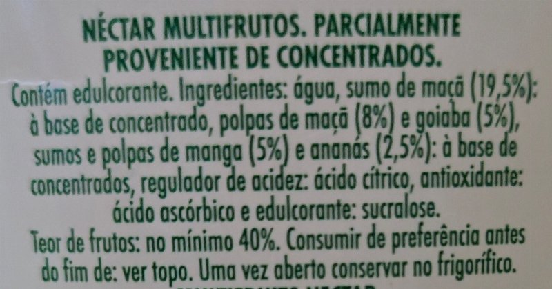 Foto da lista de ingredientes