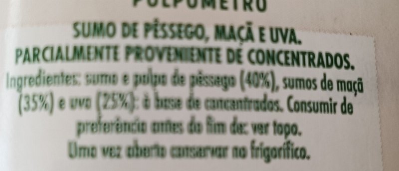 Foto da lista de ingredientes