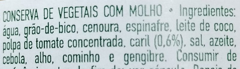 Foto da lista de ingredientes