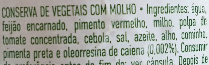 Foto da lista de ingredientes