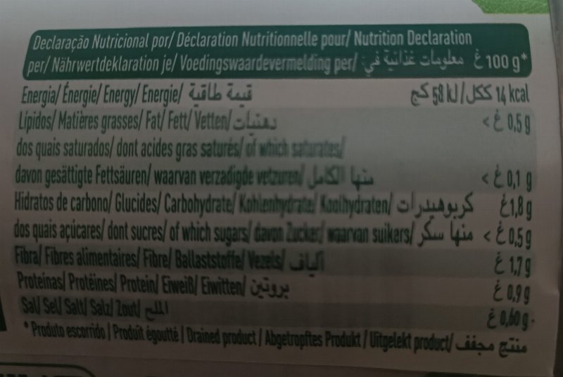 Foto da tabela nutricional