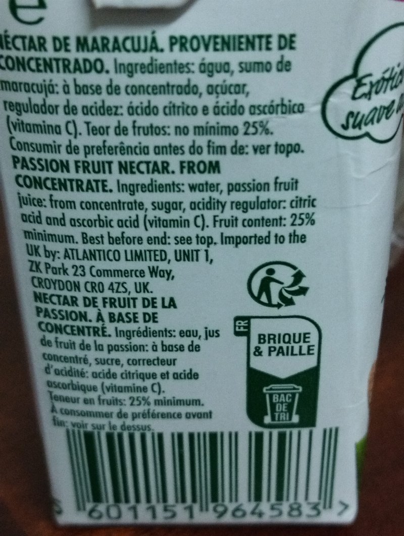 Foto da lista de ingredientes
