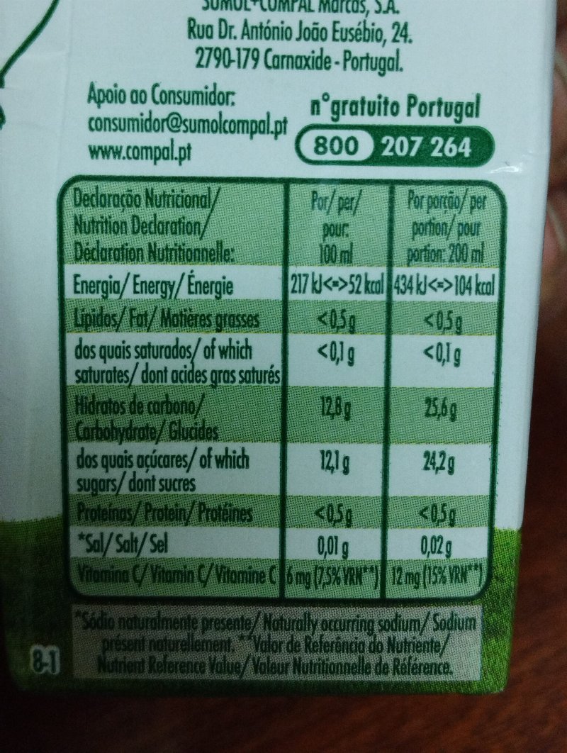 Foto da tabela nutricional