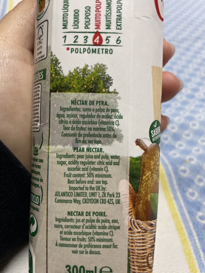Foto da lista de ingredientes