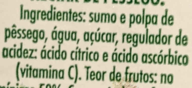 Foto da lista de ingredientes
