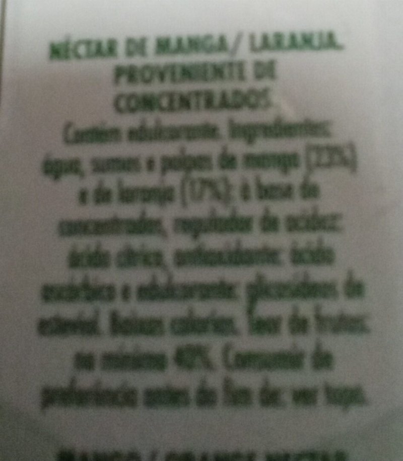 Foto da lista de ingredientes