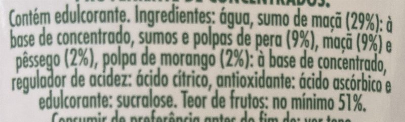 Foto da lista de ingredientes