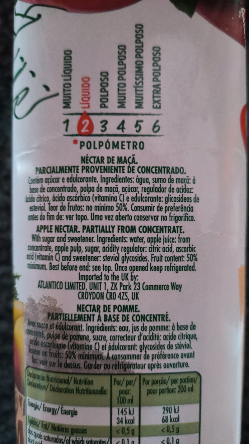 Foto da lista de ingredientes