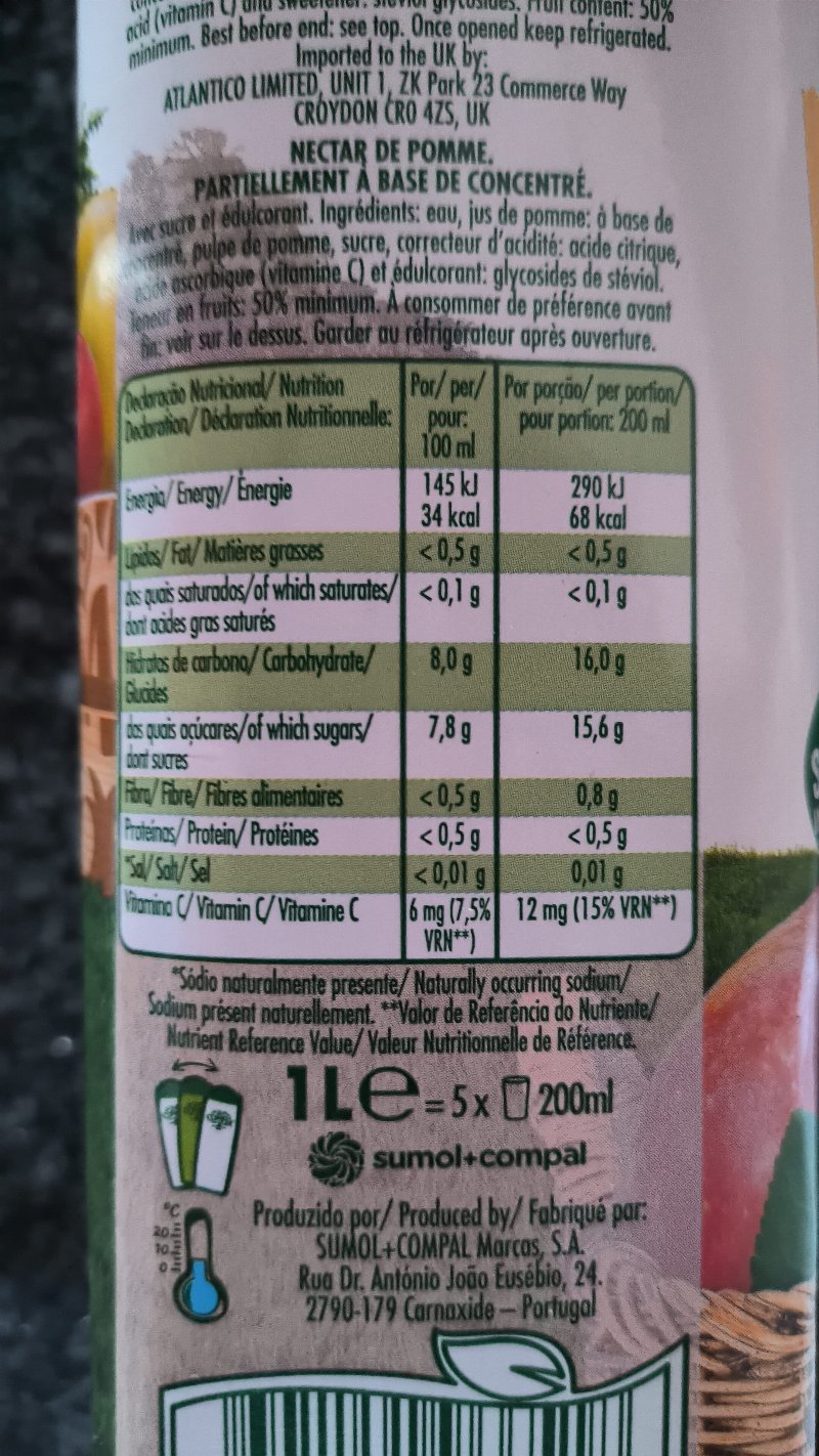 Foto da tabela nutricional