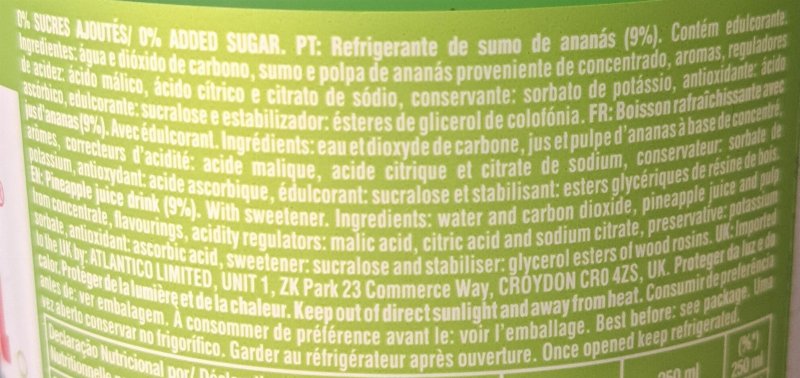 Foto da lista de ingredientes