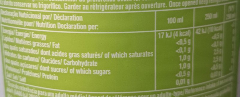 Foto da tabela nutricional