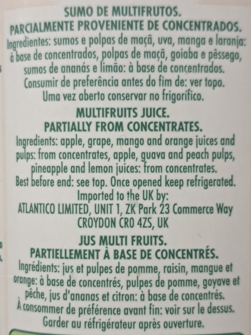 Foto da lista de ingredientes