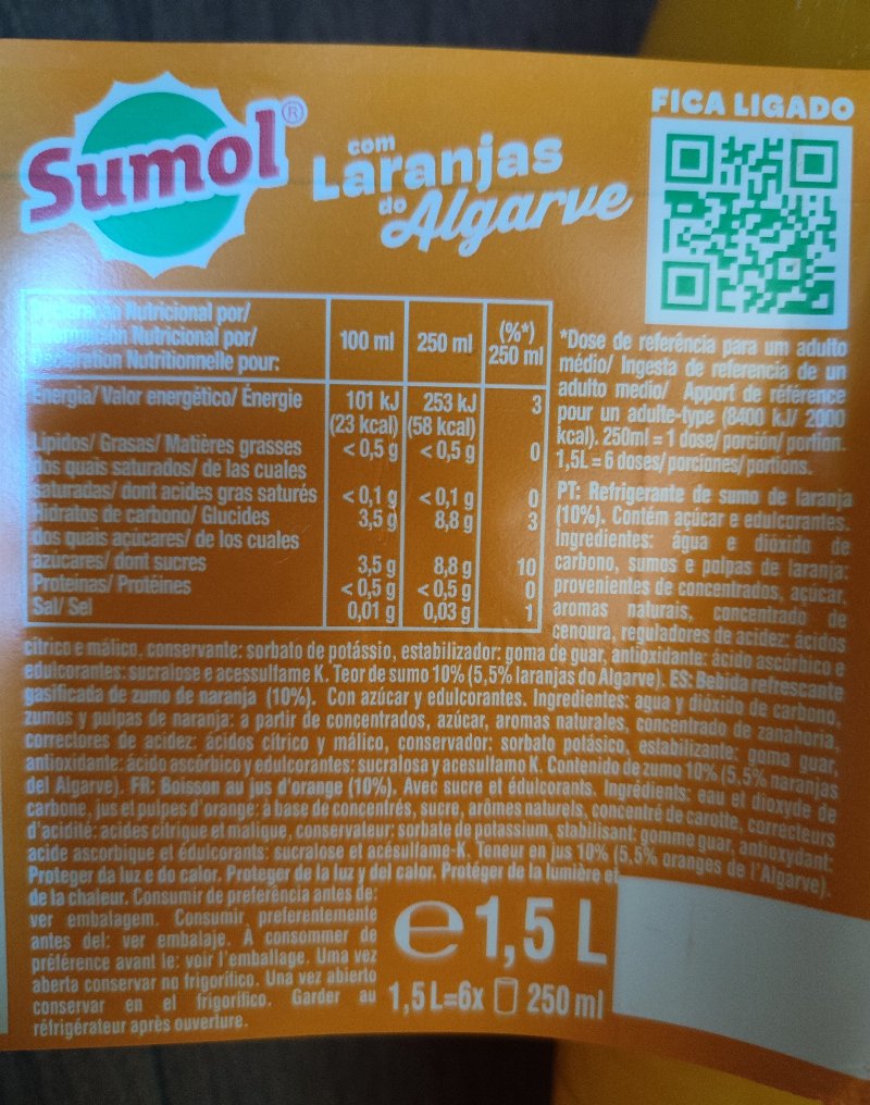 Foto da lista de ingredientes