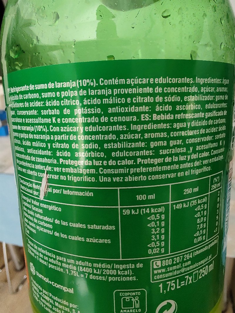 Foto da lista de ingredientes