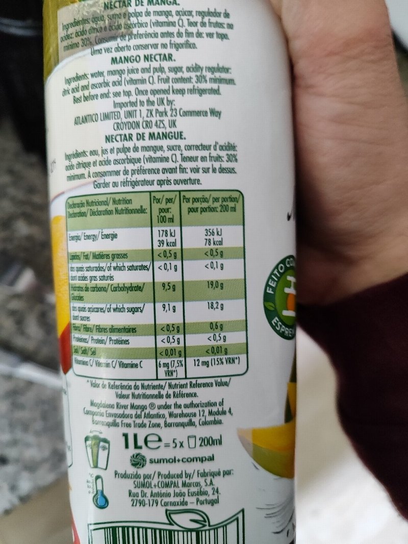 Foto da tabela nutricional