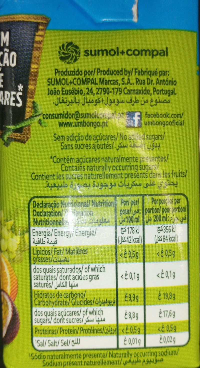 Foto da tabela nutricional