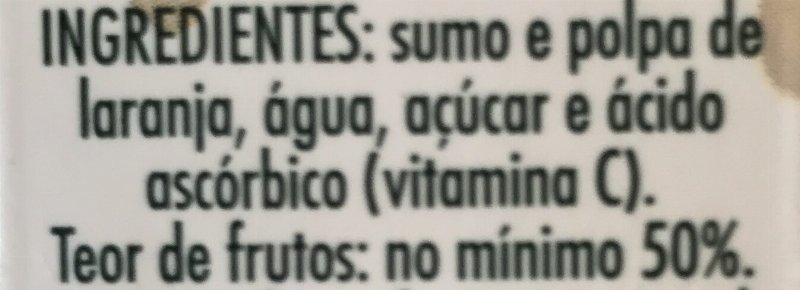 Foto da lista de ingredientes