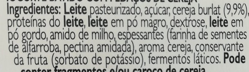 Foto da lista de ingredientes