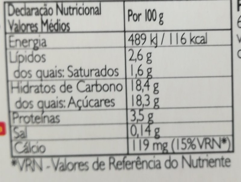Foto da tabela nutricional