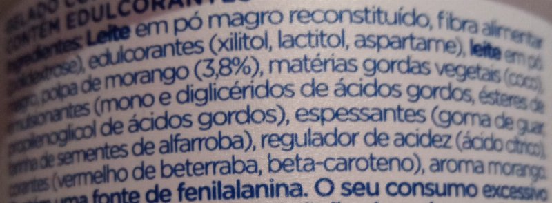 Foto da lista de ingredientes
