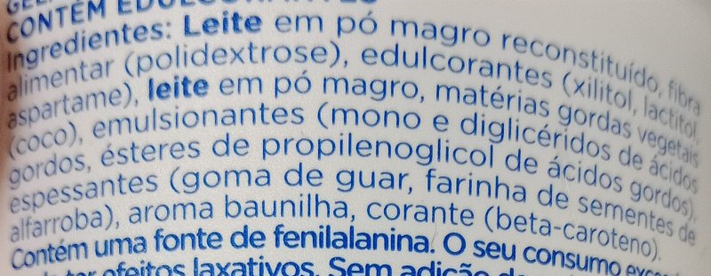 Foto da lista de ingredientes
