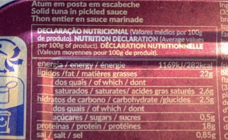 Foto da tabela nutricional