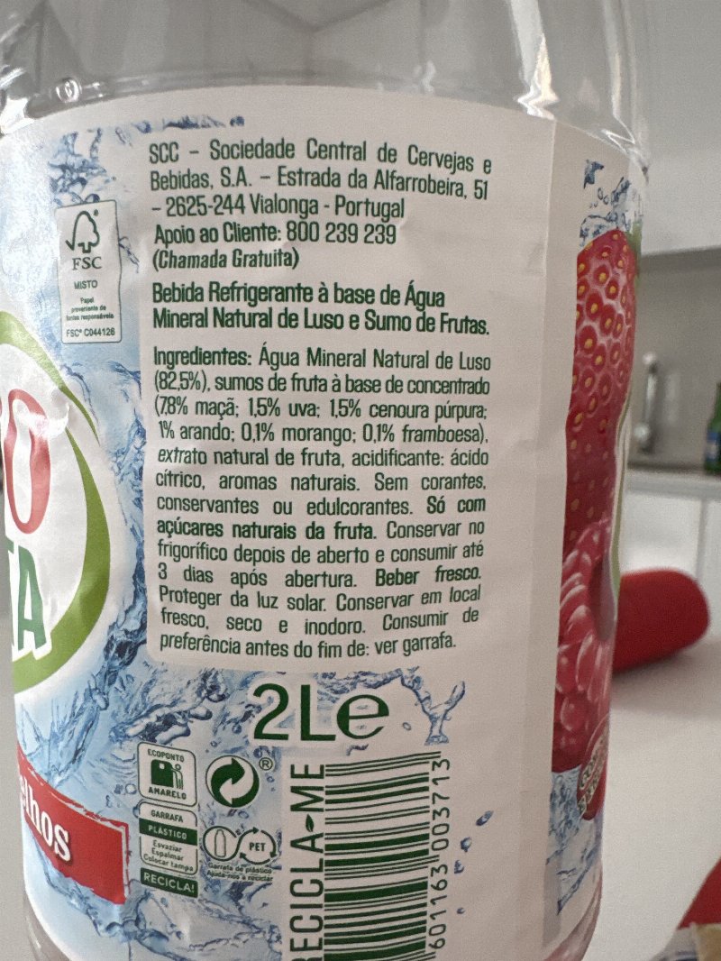 Foto da lista de ingredientes