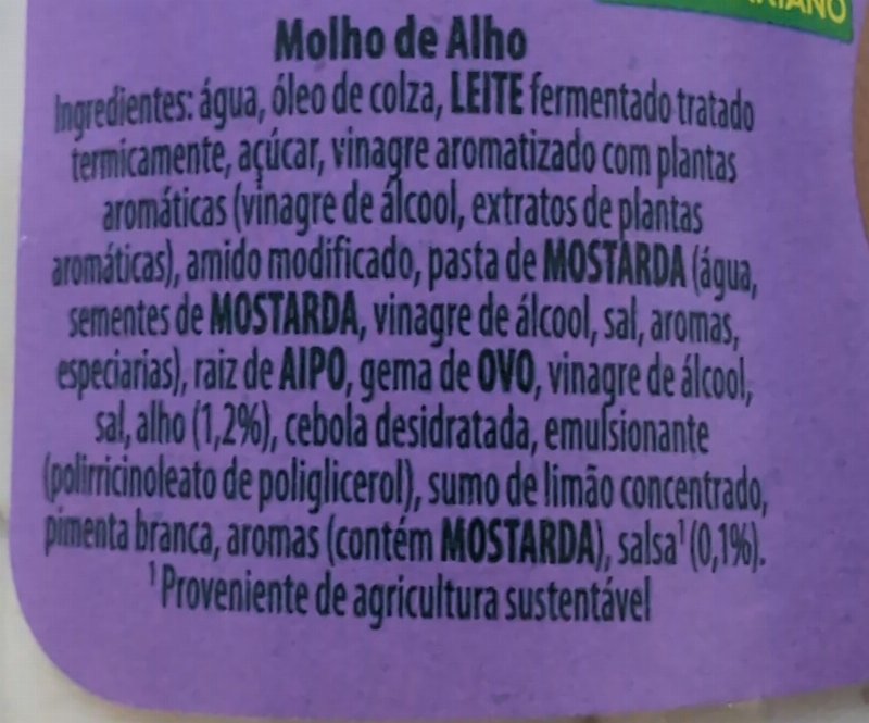 Foto da lista de ingredientes