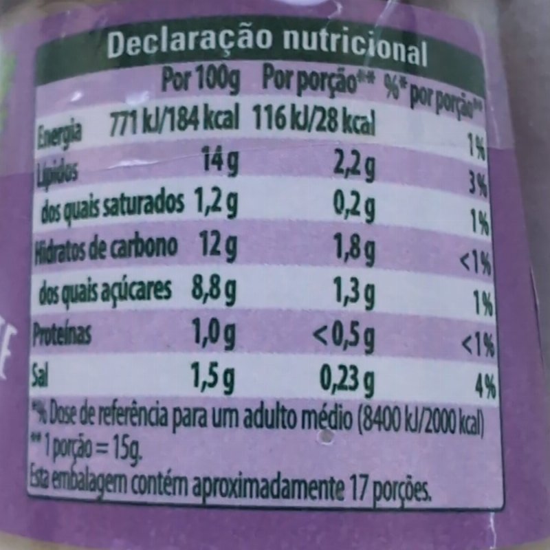 Foto da tabela nutricional