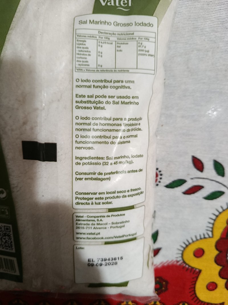Foto da tabela nutricional