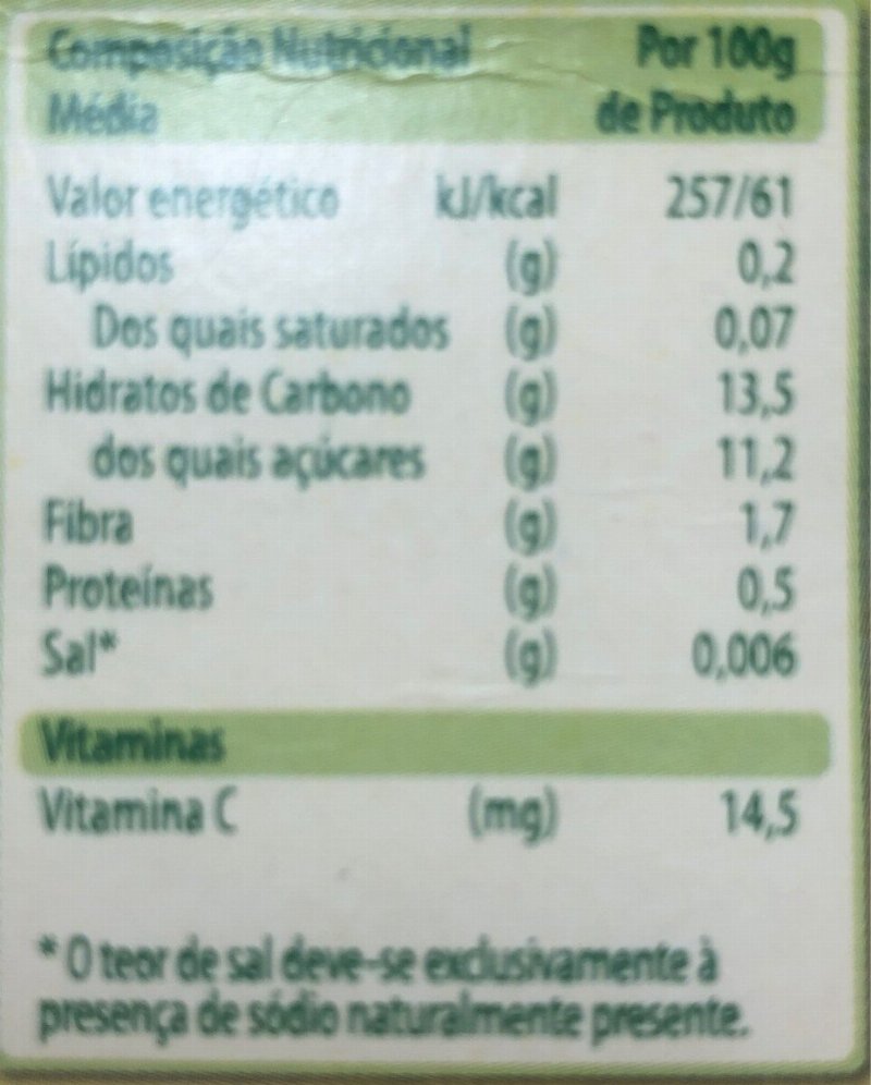 Foto da tabela nutricional