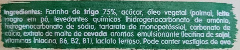 Foto da lista de ingredientes