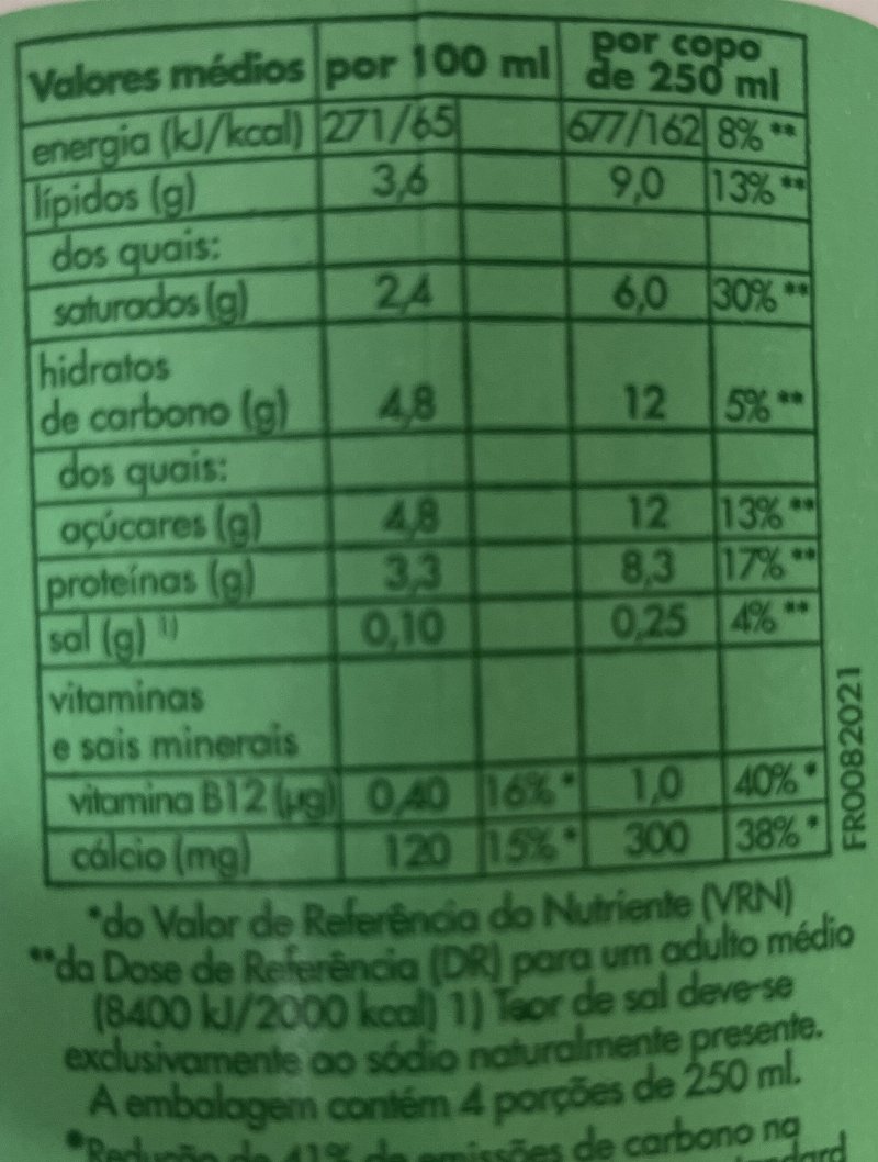 Foto da tabela nutricional