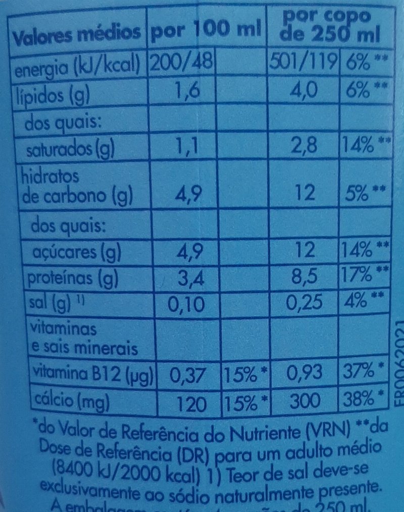 Foto da tabela nutricional