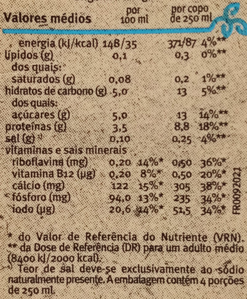 Foto da tabela nutricional