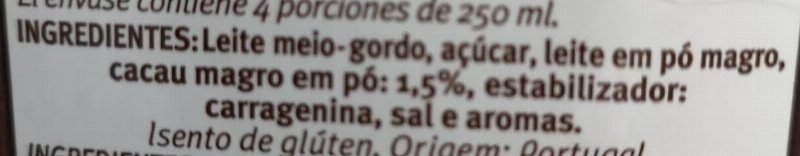 Foto da lista de ingredientes