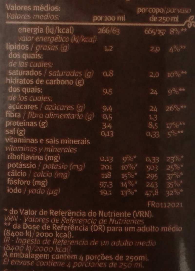 Foto da tabela nutricional