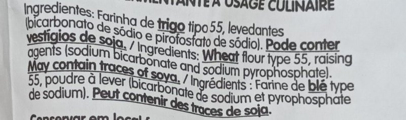 Foto da lista de ingredientes
