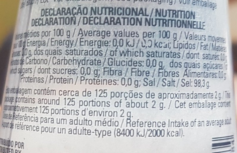 Foto da lista de ingredientes