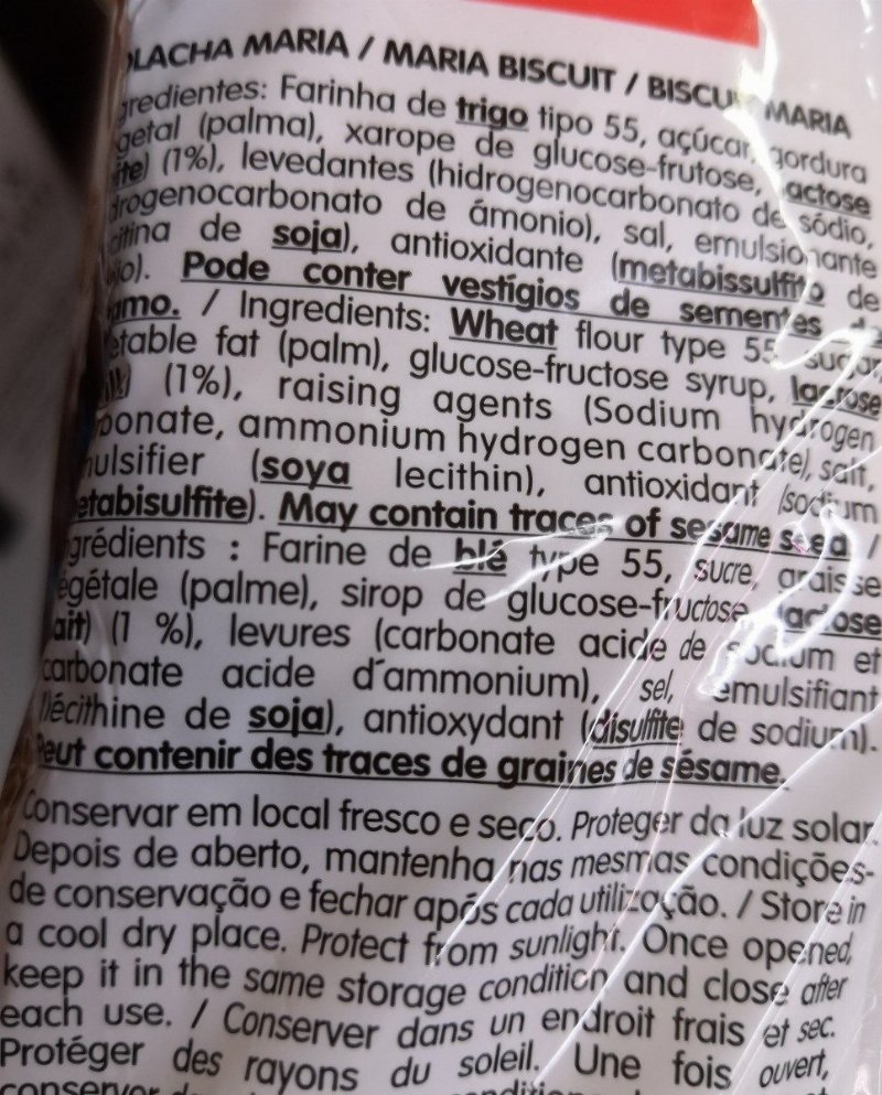 Foto da lista de ingredientes